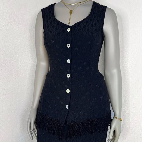 Vintage 90s Whimsigoth Fringe Two Piece Set Black Dark Boho Romantic Embroidered - Picture 2 of 9